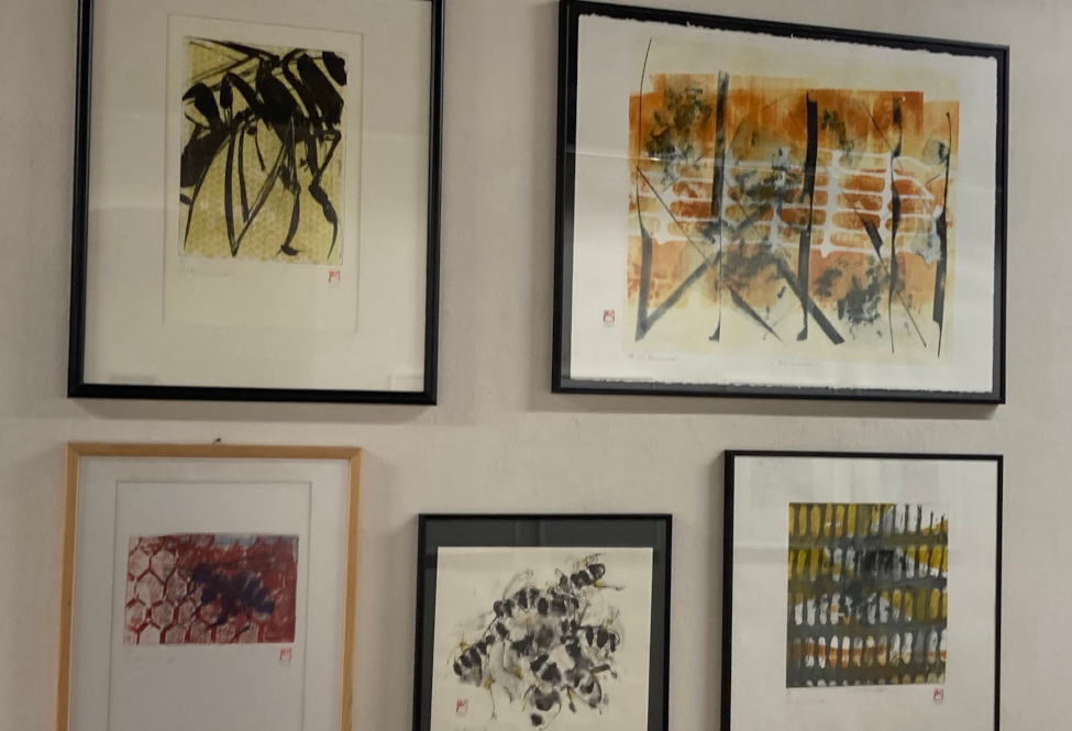 Bildinstallation Annette Kummer, Bienen, Druckgrafik, 2025